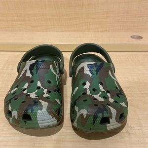 Little boy, camouflage crocs